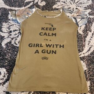 Girl With A Gun 'Keep Calm' Olive Short Sleeve Tee